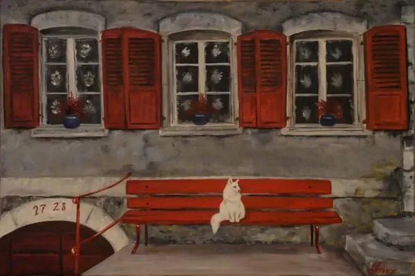 Anna-Gobey-White-Cat-On-the-Bench
