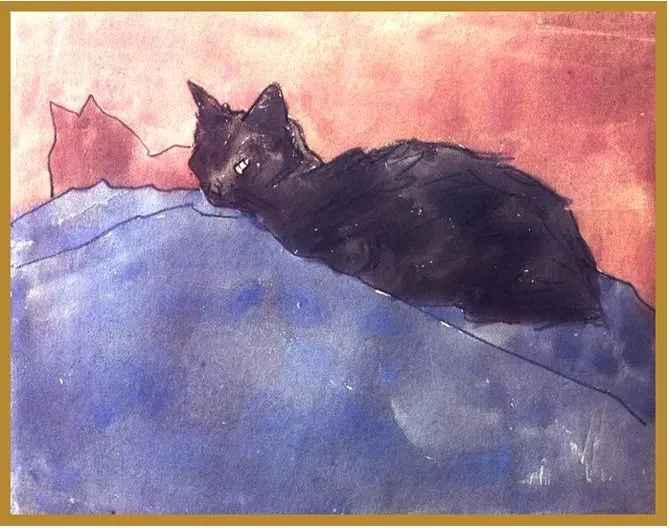 Gwen John (Welsh artist, 1876-1939) Black Cat on Blue and Pink