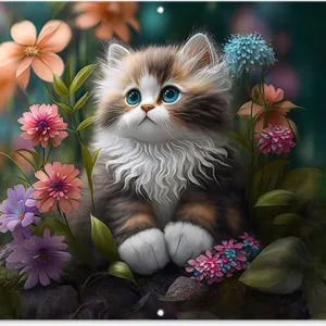 Tuinposter kitten, bloemen